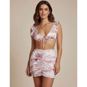 For Love & Lemons Taylor Pink Floral Ruffle Crop Top size XS NWT